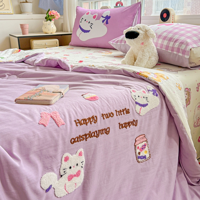 91家纺网 家纺一手货源 找家纺 一霖家纺 2025新款高克重云朵毛巾绣夏被 糖果罐头