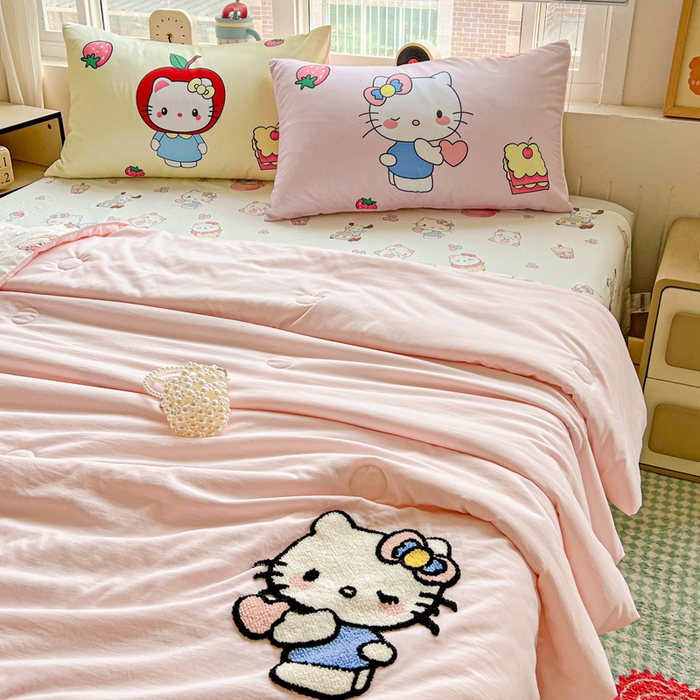 91家纺网 家纺一手货源 找家纺 一霖家纺 2025新款高克重云朵毛巾绣夏被 萌萌哒小猫