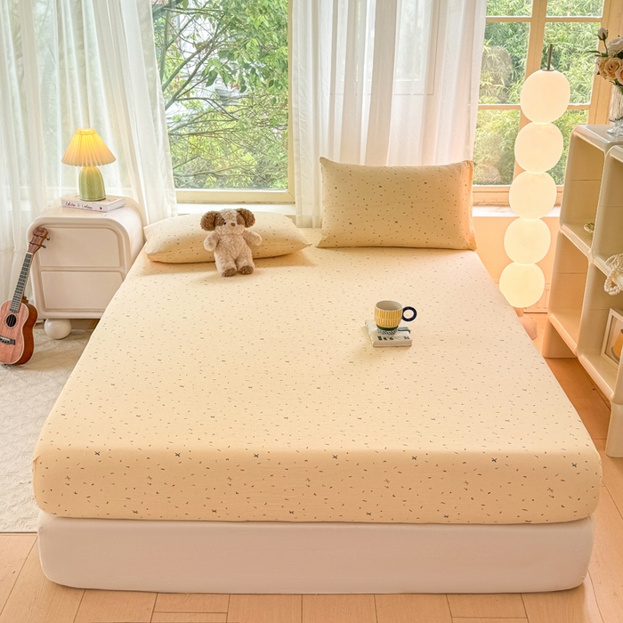 91家纺网 家纺一手货源 找家纺 仟网汇 2025新款云感棉双层纱床笠 芝士奶酪