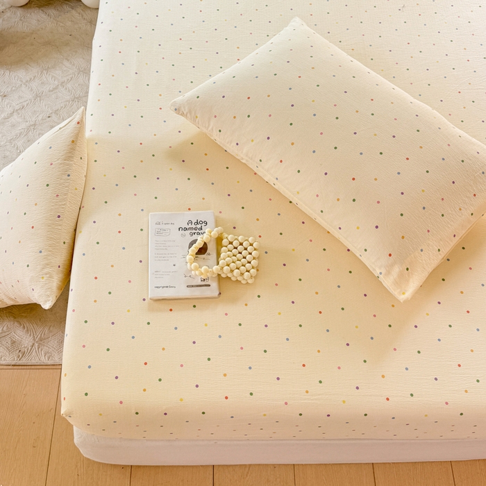 91家纺网 家纺一手货源 找家纺 仟网汇 2025新款云感棉双层纱床笠 彩波点