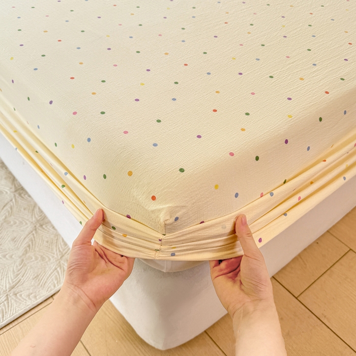 91家纺网 家纺一手货源 找家纺 仟网汇 2025新款云感棉双层纱床笠 彩波点