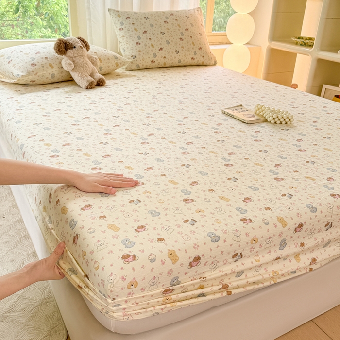 91家纺网 家纺一手货源 找家纺 仟网汇 2025新款云感棉双层纱床笠 高西地