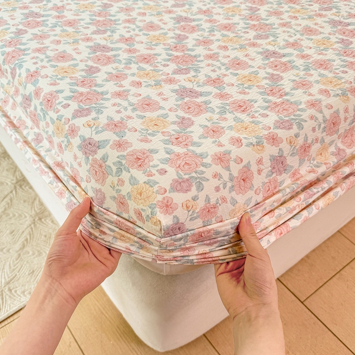 91家纺网 家纺一手货源 找家纺 仟网汇 2025新款云感棉双层纱床笠 十里桃花