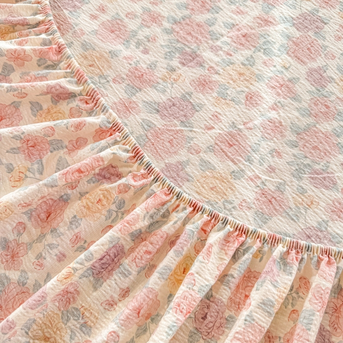 91家纺网 家纺一手货源 找家纺 仟网汇 2025新款云感棉双层纱床笠 十里桃花