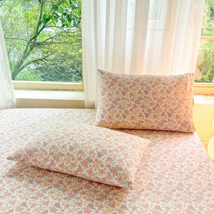 91家纺网 家纺一手货源 找家纺 仟网汇 2025新款云感棉双层纱床笠 十里桃花