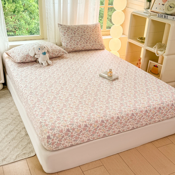 91家纺网 家纺一手货源 找家纺 仟网汇 2025新款云感棉双层纱床笠 十里桃花