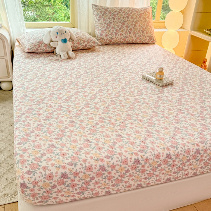 91家纺网 家纺一手货源 找家纺 仟网汇 2025新款云感棉双层纱床笠 十里桃花