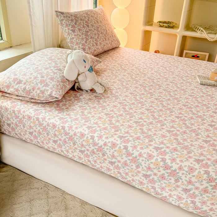 91家纺网 家纺一手货源 找家纺 仟网汇 2025新款云感棉双层纱床笠 十里桃花