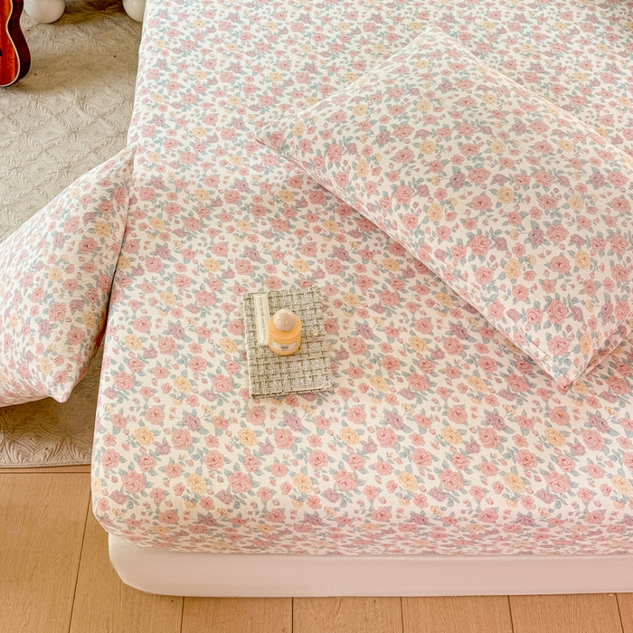 91家纺网 家纺一手货源 找家纺 仟网汇 2025新款云感棉双层纱床笠 十里桃花