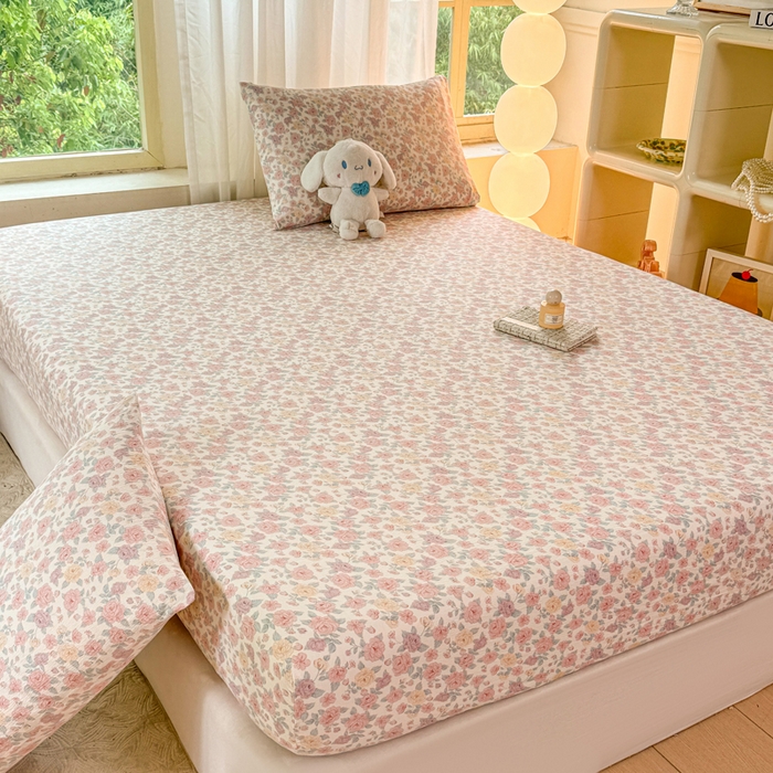 91家纺网 家纺一手货源 找家纺 仟网汇 2025新款云感棉双层纱床笠 十里桃花