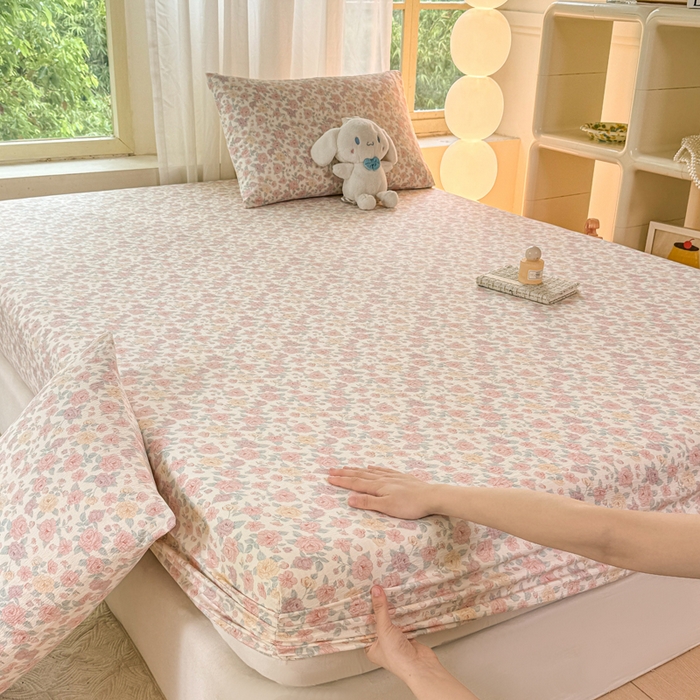 91家纺网 家纺一手货源 找家纺 仟网汇 2025新款云感棉双层纱床笠 十里桃花