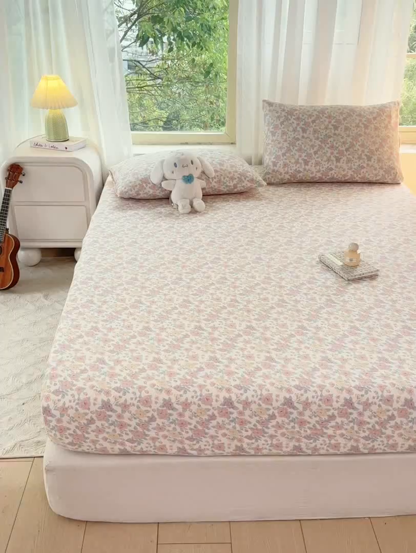 91家纺网 家纺一手货源 找家纺 仟网汇 2025新款云感棉双层纱床笠 十里桃花