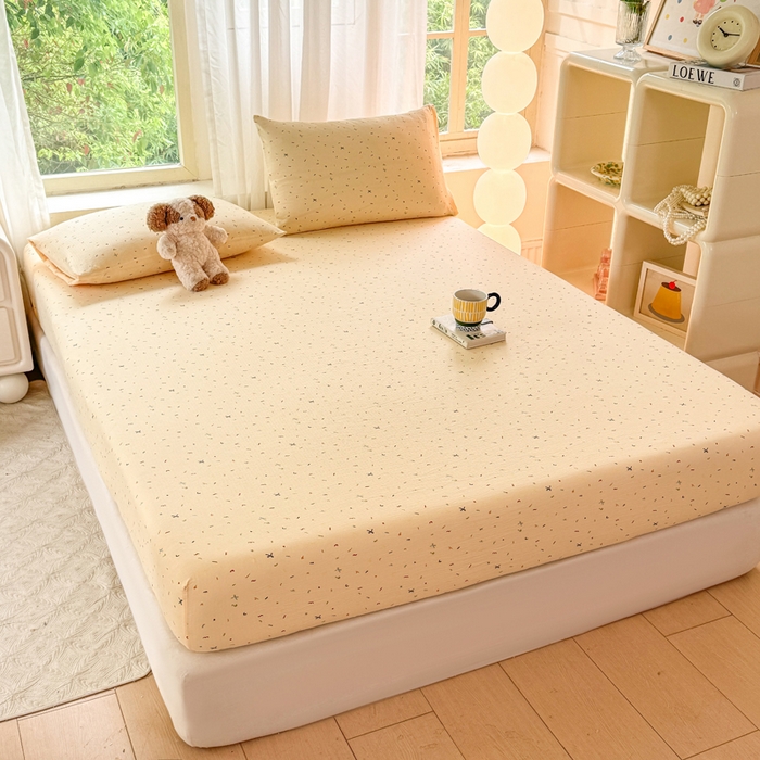 91家纺网 家纺一手货源 找家纺 仟网汇 2025新款云感棉双层纱床笠 芝士奶酪