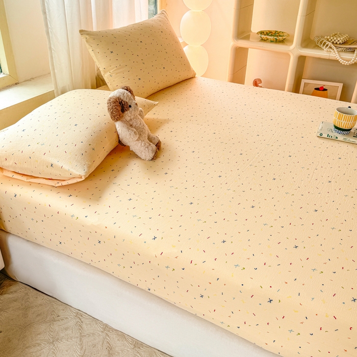 91家纺网 家纺一手货源 找家纺 仟网汇 2025新款云感棉双层纱床笠 芝士奶酪