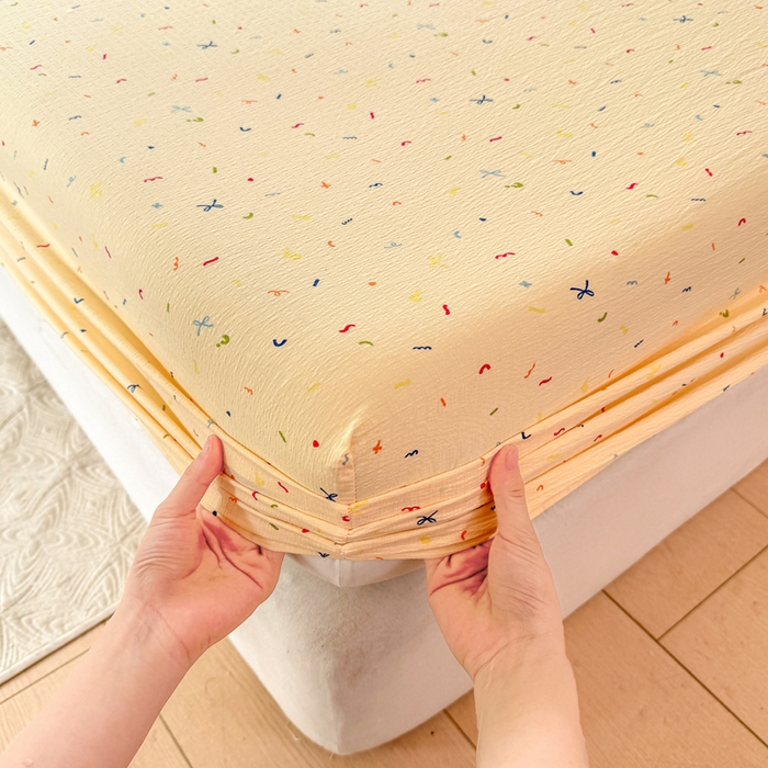 91家纺网 家纺一手货源 找家纺 仟网汇 2025新款云感棉双层纱床笠 芝士奶酪