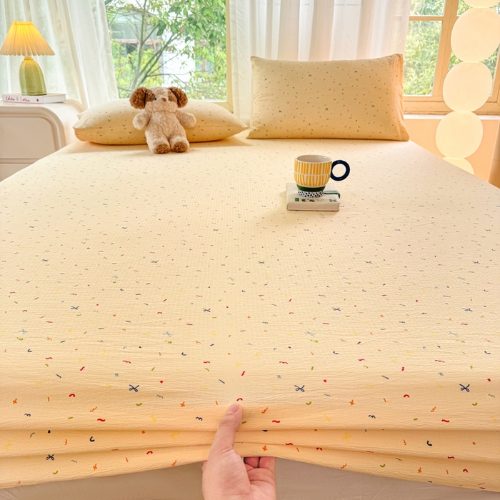 91家纺网 家纺一手货源 找家纺 仟网汇 2025新款云感棉双层纱床笠 芝士奶酪