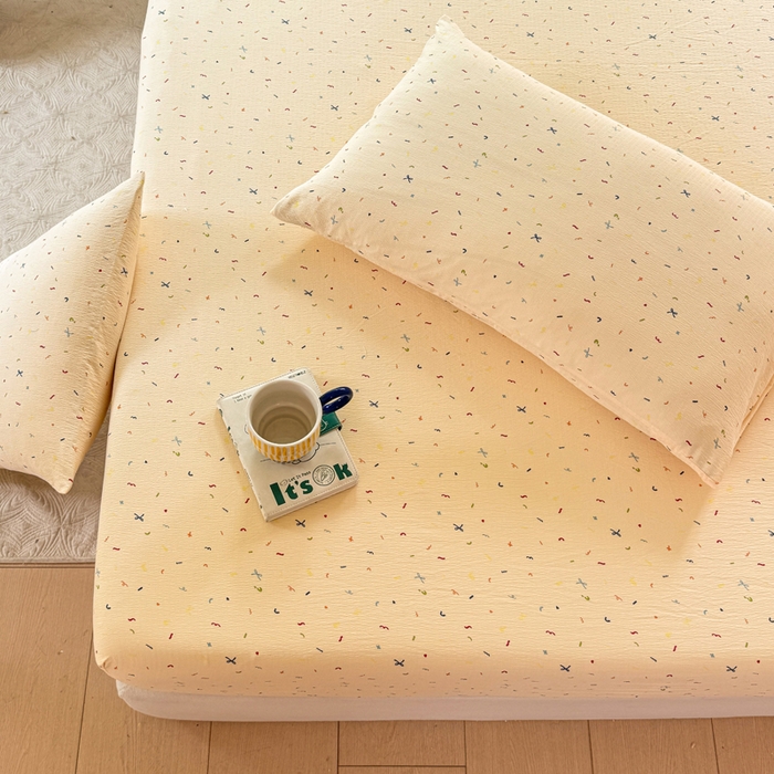 91家纺网 家纺一手货源 找家纺 仟网汇 2025新款云感棉双层纱床笠 芝士奶酪