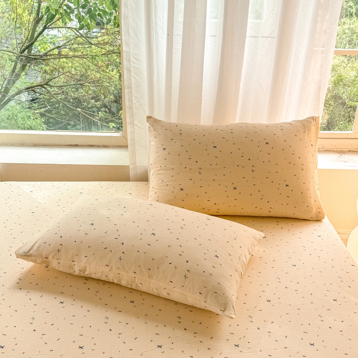 91家纺网 家纺一手货源 找家纺 仟网汇 2025新款云感棉双层纱床笠 芝士奶酪