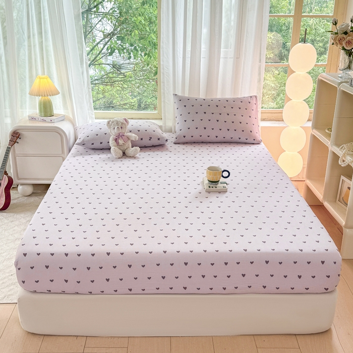 仟网汇 2025新款云感棉双层纱床笠 紫爱心