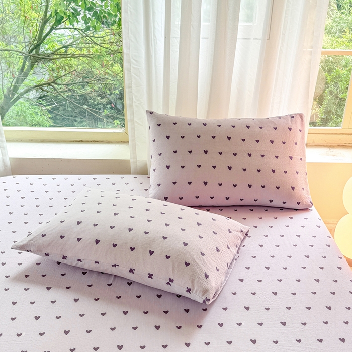 91家纺网 家纺一手货源 找家纺 仟网汇 2025新款云感棉双层纱床笠 紫爱心