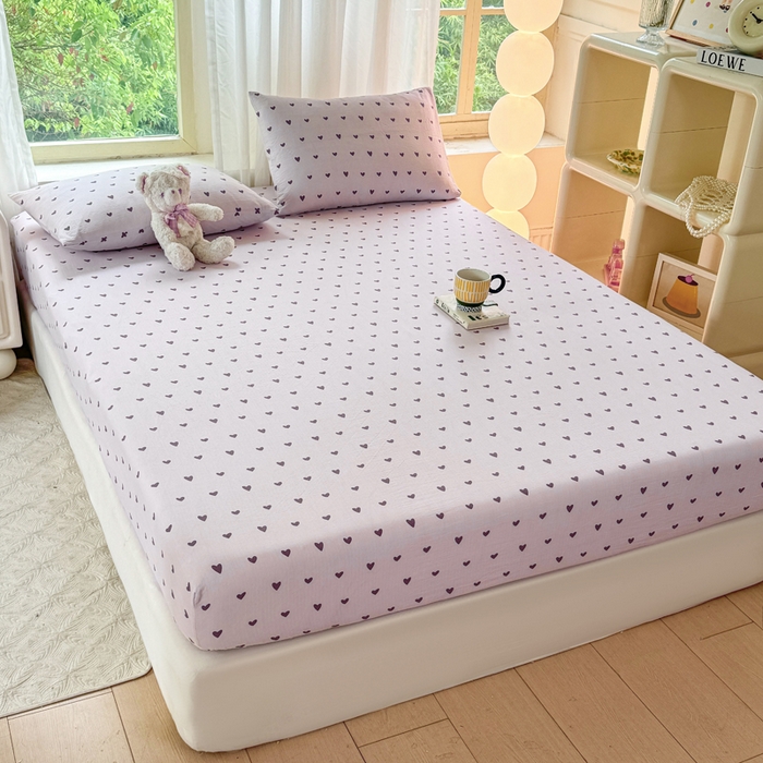 91家纺网 家纺一手货源 找家纺 仟网汇 2025新款云感棉双层纱床笠 紫爱心