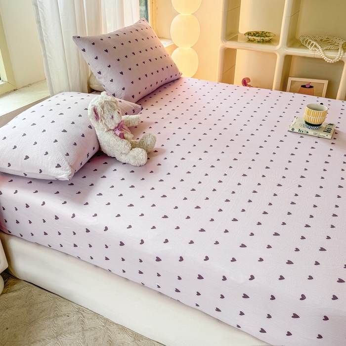 91家纺网 家纺一手货源 找家纺 仟网汇 2025新款云感棉双层纱床笠 紫爱心