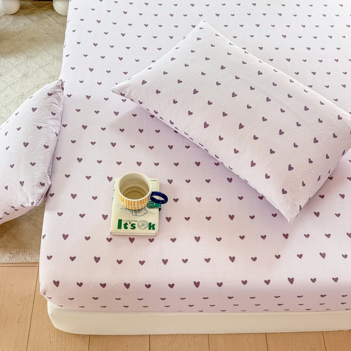 91家纺网 家纺一手货源 找家纺 仟网汇 2025新款云感棉双层纱床笠 紫爱心