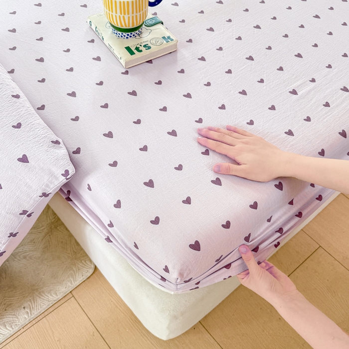 91家纺网 家纺一手货源 找家纺 仟网汇 2025新款云感棉双层纱床笠 紫爱心