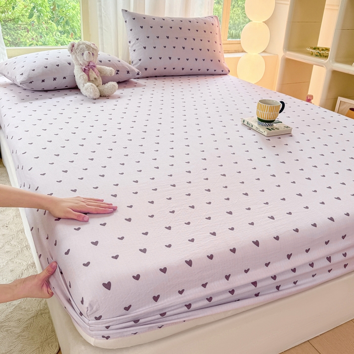 91家纺网 家纺一手货源 找家纺 仟网汇 2025新款云感棉双层纱床笠 紫爱心