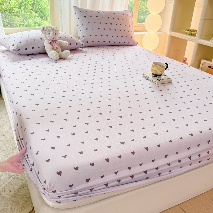 91家纺网 家纺一手货源 找家纺 仟网汇 2025新款云感棉双层纱床笠 紫爱心