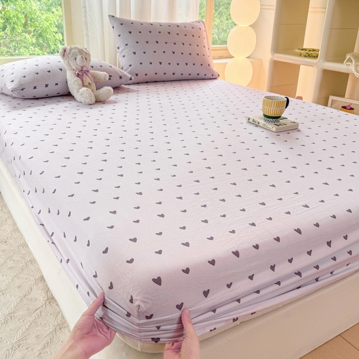 91家纺网 家纺一手货源 找家纺 仟网汇 2025新款云感棉双层纱床笠 紫爱心