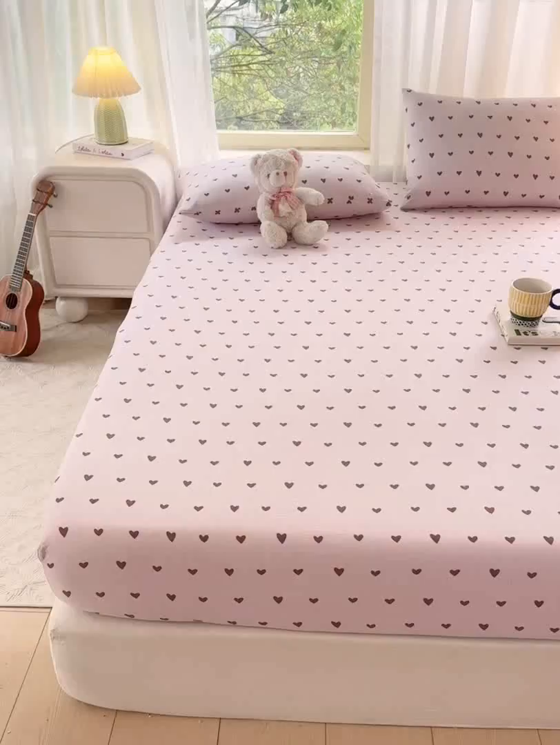 91家纺网 家纺一手货源 找家纺 仟网汇 2025新款云感棉双层纱床笠 紫爱心