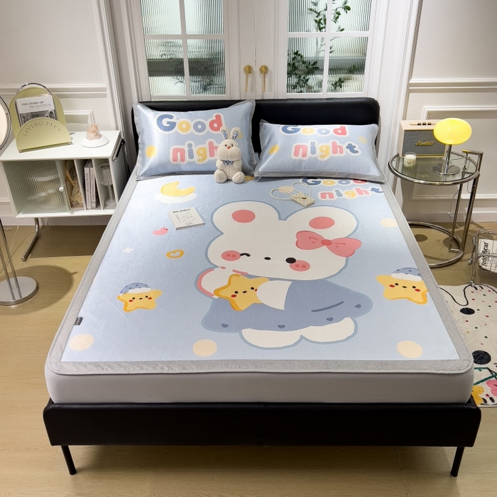 91家纺网 家纺一手货源 找家纺 水云缦 2025新款600D冰藤凉席冰丝席床笠款 床笠款-公主小兔