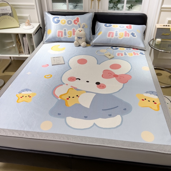 91家纺网 家纺一手货源 找家纺 水云缦 2025新款600D冰藤凉席冰丝席床笠款 床笠款-公主小兔