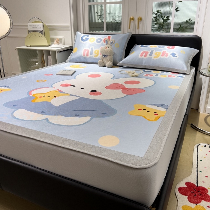 91家纺网 家纺一手货源 找家纺 水云缦 2025新款600D冰藤凉席冰丝席床笠款 床笠款-公主小兔