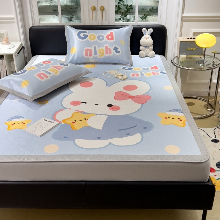 91家纺网 家纺一手货源 找家纺 水云缦 2025新款600D冰藤凉席冰丝席床笠款 床笠款-公主小兔