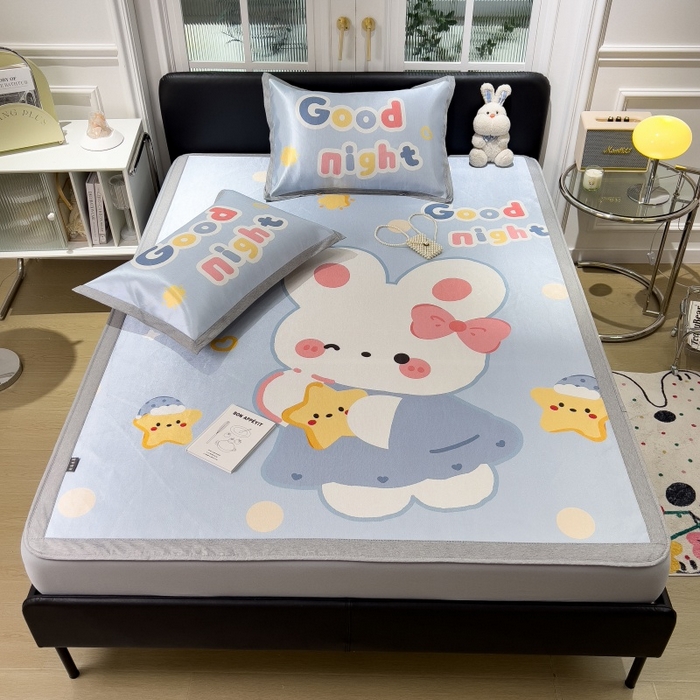 91家纺网 家纺一手货源 找家纺 水云缦 2025新款600D冰藤凉席冰丝席床笠款 床笠款-公主小兔