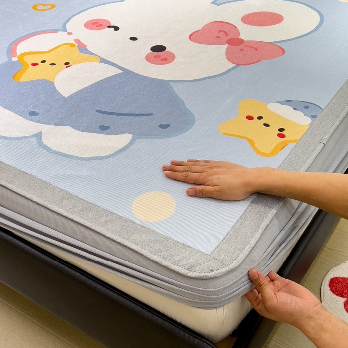 91家纺网 家纺一手货源 找家纺 水云缦 2025新款600D冰藤凉席冰丝席床笠款 床笠款-公主小兔