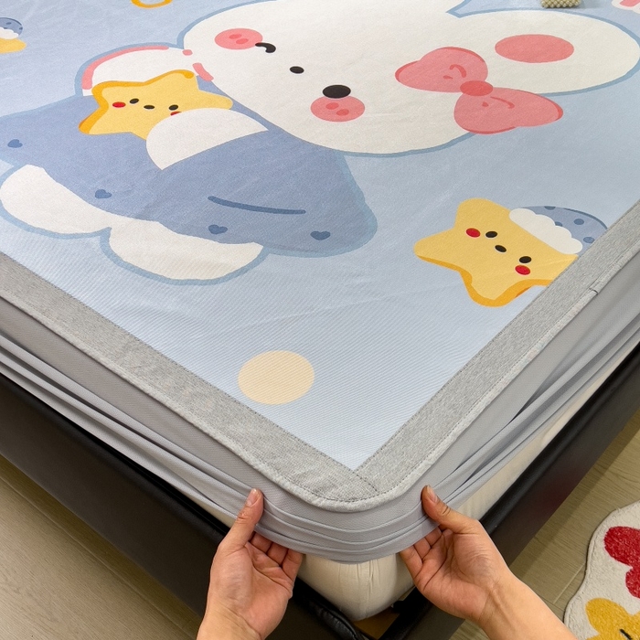 91家纺网 家纺一手货源 找家纺 水云缦 2025新款600D冰藤凉席冰丝席床笠款 床笠款-公主小兔