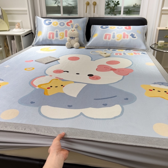 91家纺网 家纺一手货源 找家纺 水云缦 2025新款600D冰藤凉席冰丝席床笠款 床笠款-公主小兔