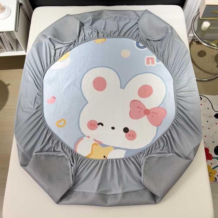 91家纺网 家纺一手货源 找家纺 水云缦 2025新款600D冰藤凉席冰丝席床笠款 床笠款-公主小兔