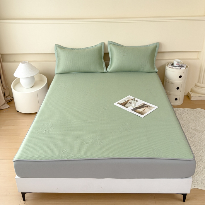 瑞兴纺 2025新款高分子PE软凉席绣花款床笠款 床笠款-花之语-绿