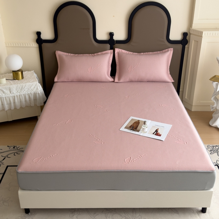 瑞兴纺 2025新款高分子PE软凉席绣花款床笠款 床笠款-沐夕-粉