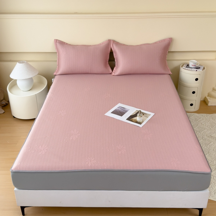 瑞兴纺 2025新款高分子PE软凉席绣花款床笠款 床笠款-花之语-粉