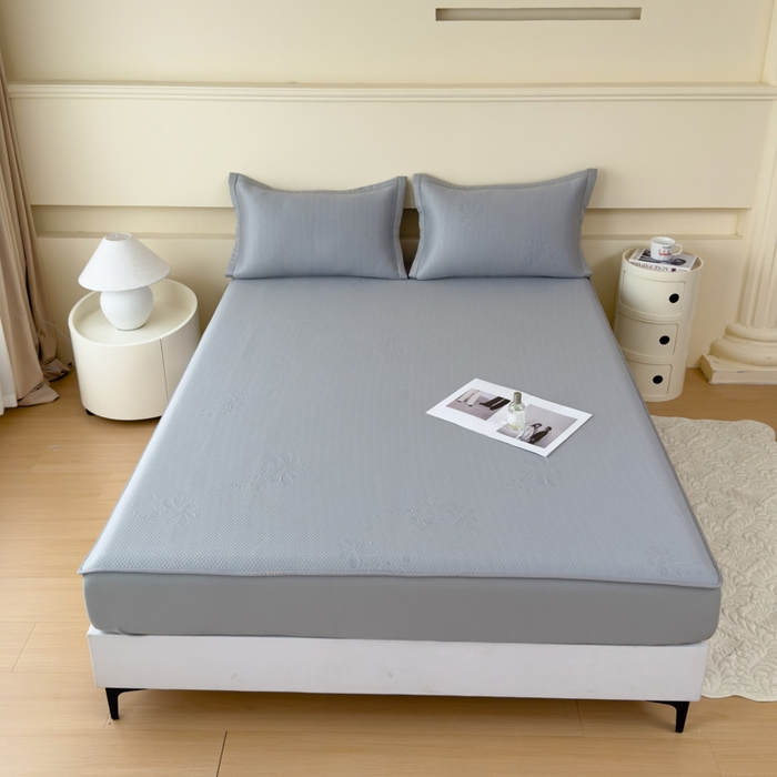 瑞兴纺 2025新款高分子PE软凉席绣花款床笠款 床笠款-花之语-灰