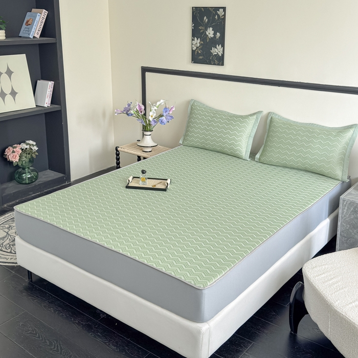 91家纺网 家纺一手货源 找家纺 瑞兴纺 2025新款高分子PE软凉席绣花款床笠款 床笠款-风尚-绿