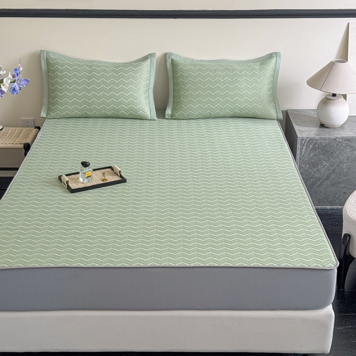 91家纺网 家纺一手货源 找家纺 瑞兴纺 2025新款高分子PE软凉席绣花款床笠款 床笠款-风尚-绿