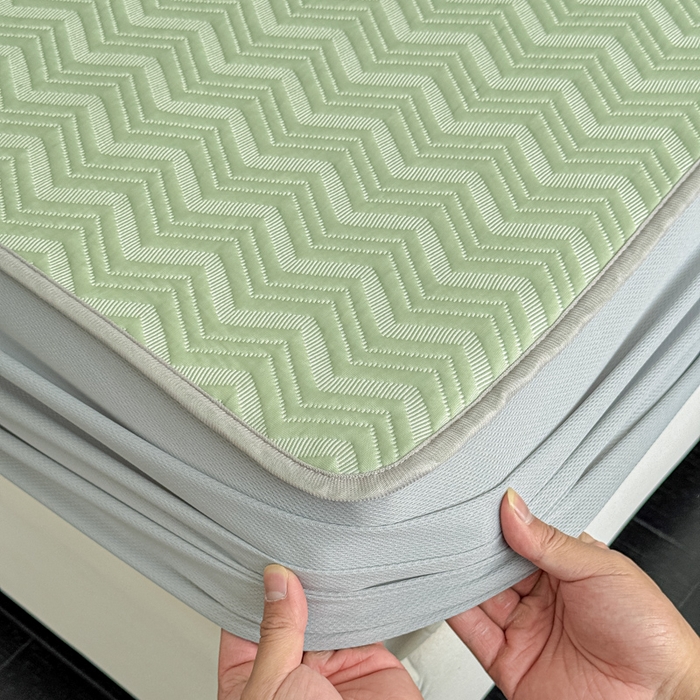 91家纺网 家纺一手货源 找家纺 瑞兴纺 2025新款高分子PE软凉席绣花款床笠款 床笠款-风尚-绿