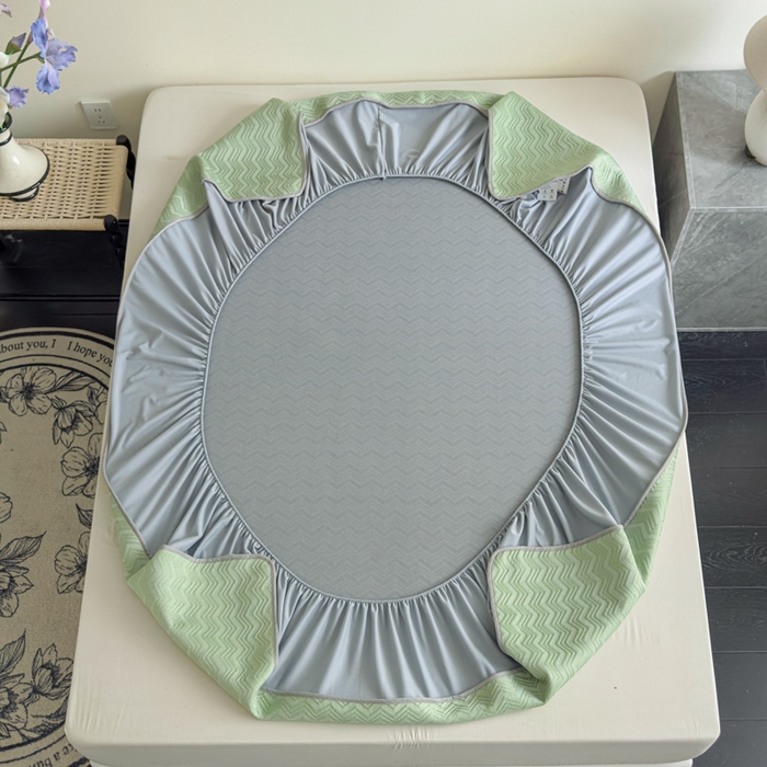 91家纺网 家纺一手货源 找家纺 瑞兴纺 2025新款高分子PE软凉席绣花款床笠款 床笠款-风尚-绿