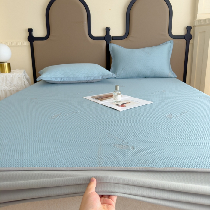 91家纺网 家纺一手货源 找家纺 瑞兴纺 2025新款高分子PE软凉席绣花款床笠款 床笠款-沐夕-蓝